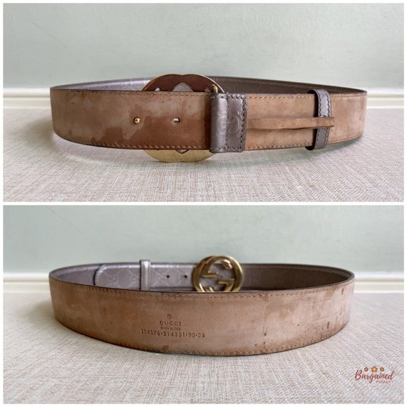 Authentic Gucci Rose Metallic Guccissima Leather Gold Interlocking G Buckle Belt - Picture 7 of 13